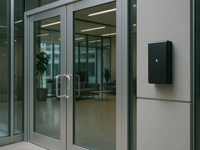 Professional office entrance with access control card reader